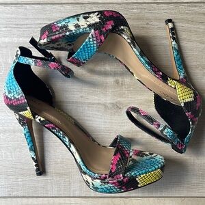 Aldo multicolored open toe snakeskin heel